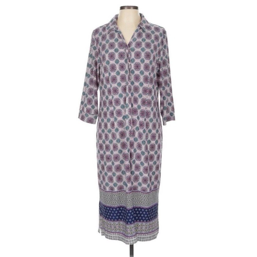 NEW Chicos Medallion Print Midi Shirt Dress 2 (12 / 14) Pink Blue Multi NWOT